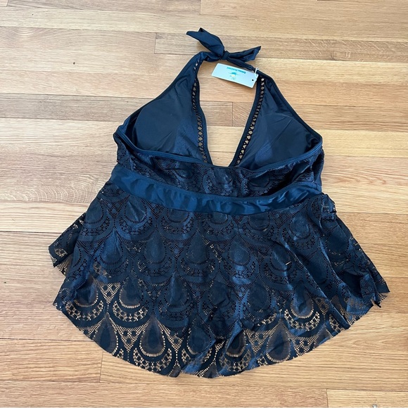 NWT Halter Neck Ruffle Hem Lace Panel Cute Tankini Set | Beachsissi - Picture 7 of 15